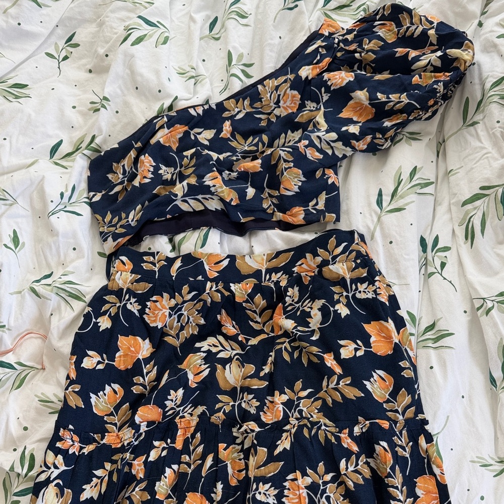 Floral One-Shoulder Top and Maxi Skirt Set